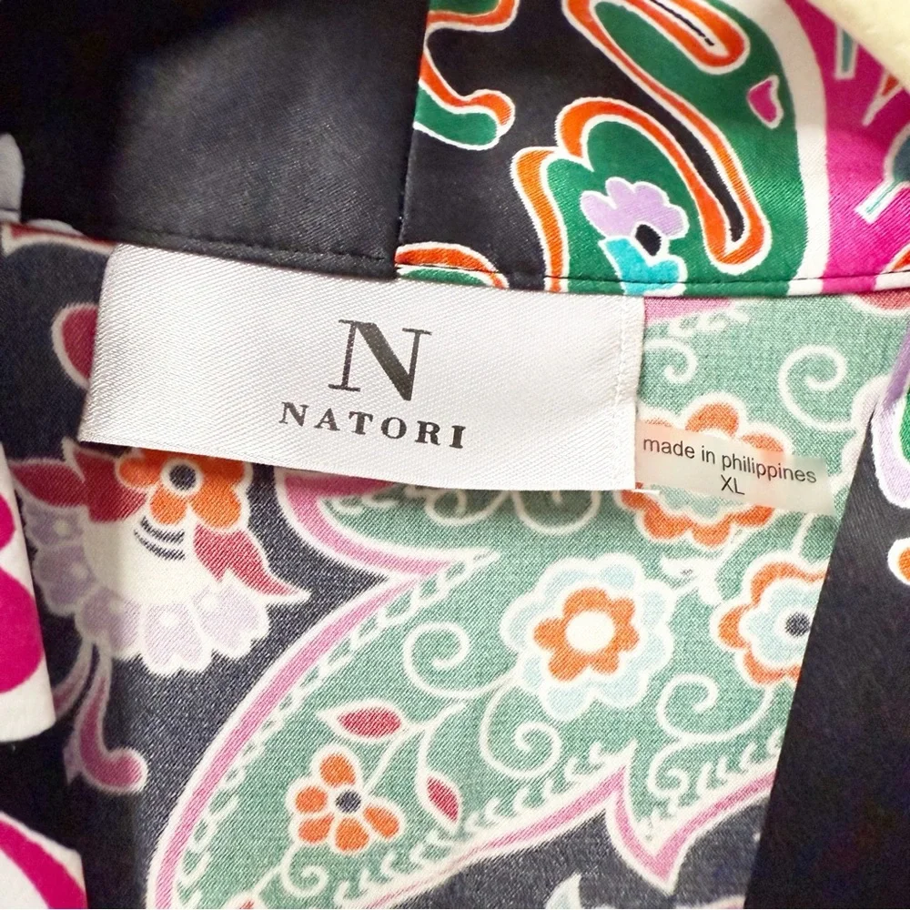 NEW N Natori Jaipur Long Robe Black Multi XL NWOT - Picture 3 of 6